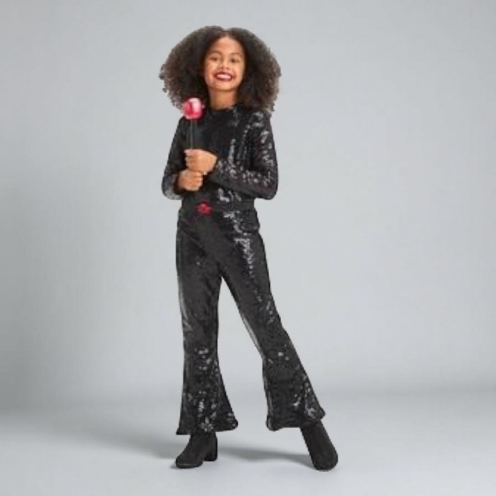 Glam Pop Star Black Sequin Jumpsuit Costume, S